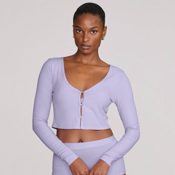 🆕 CUUP Modal Silk Rib Cropped Cardigan in Lilac - Picture 1 of 6